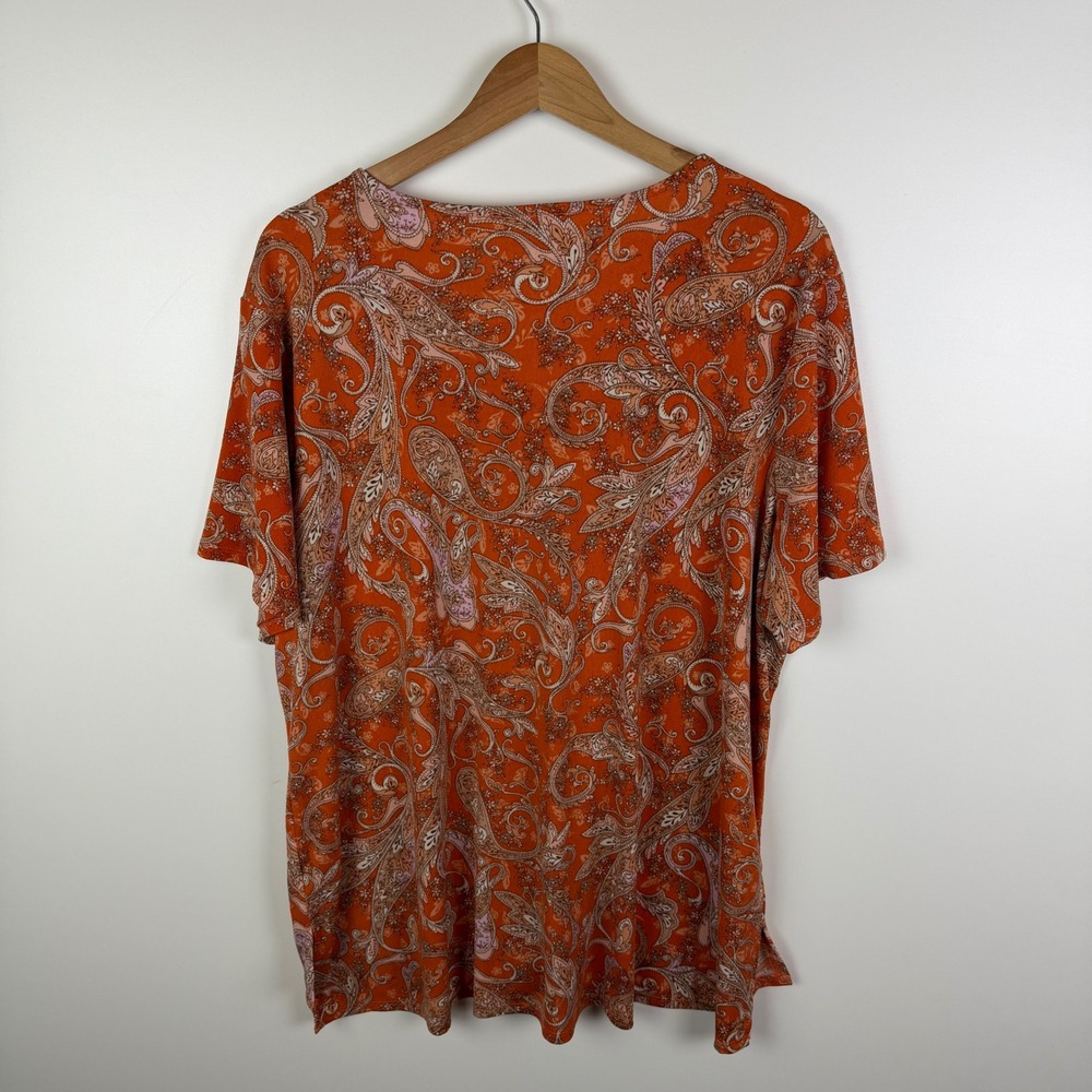 Cato Paisley Lace Up Top Size 18/20W Orange Boho Stretch Comfy Artsy Lightweight - Picture 4 of 9